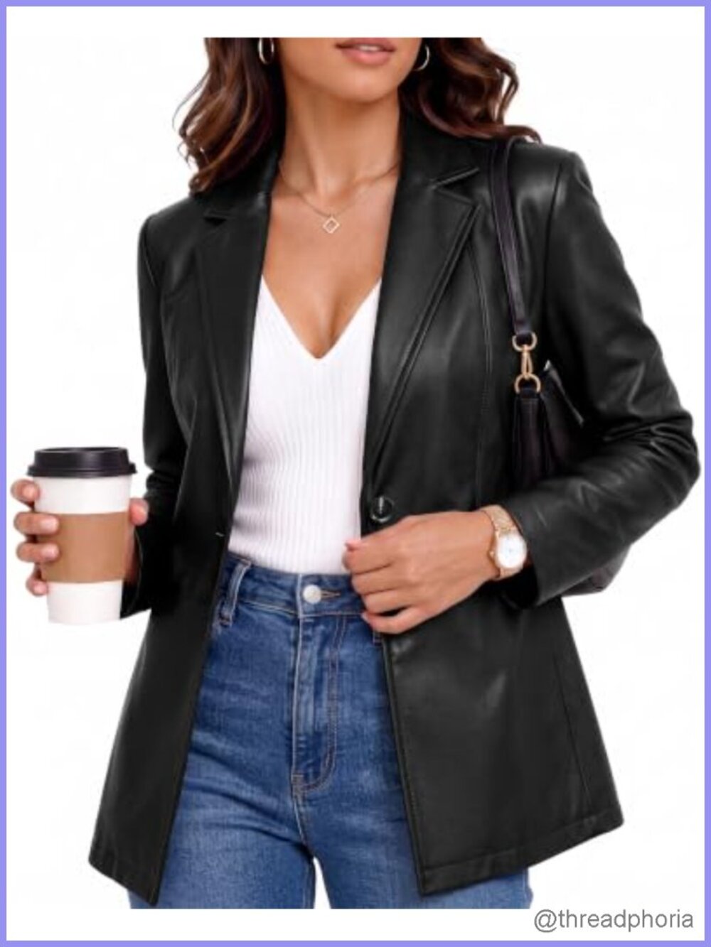 Women's Faux Leather Blazer Dress Suit Jacket Slim Fit Tailored
